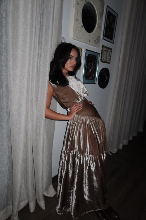 BEIGE VELVET OPHELIA DRESS