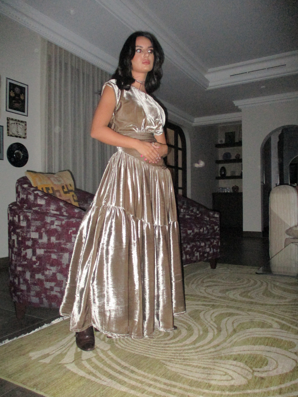 BEIGE VELVET OPHELIA DRESS